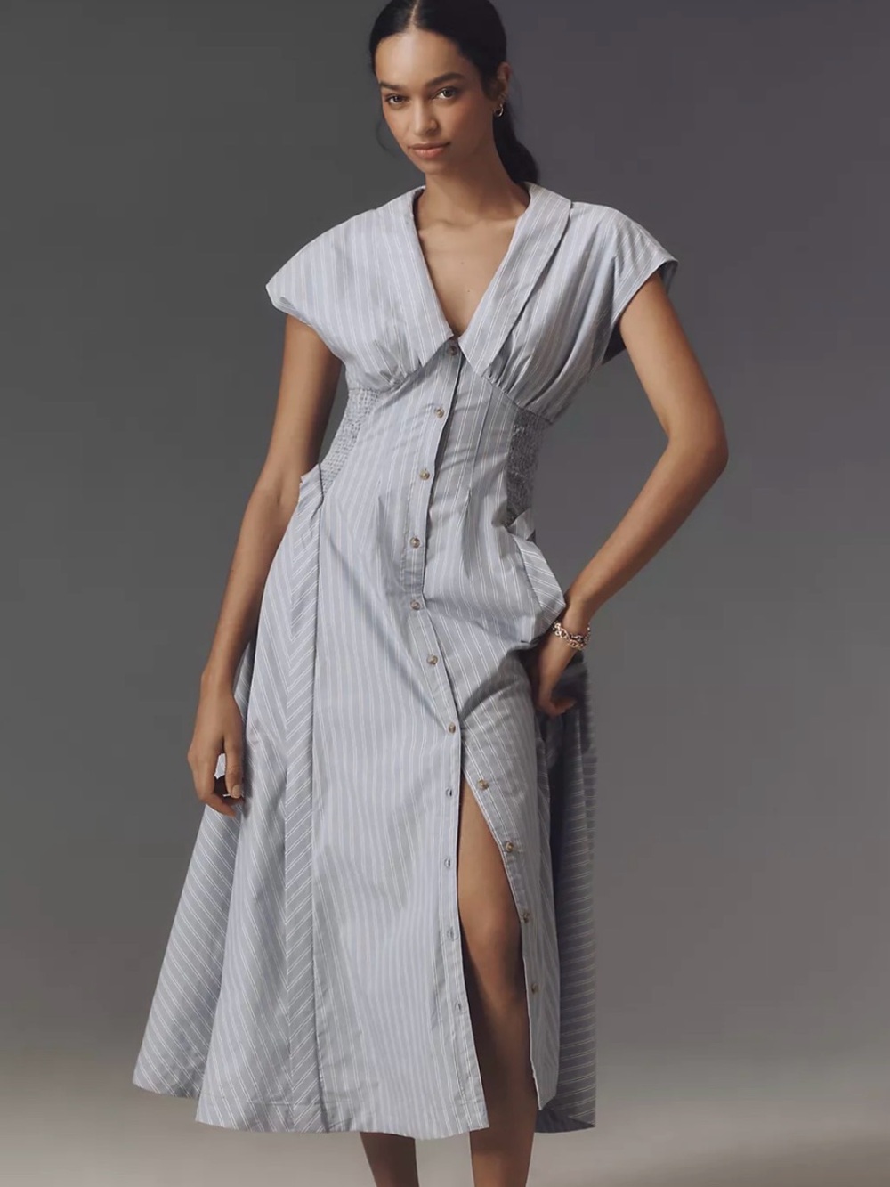 NWT Anthropologie Short-Sleeve V-Neck Pleated Midi Dress
